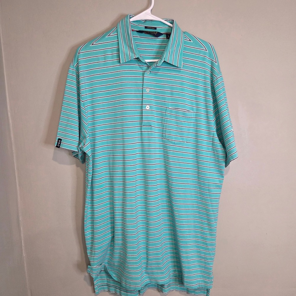 Polo Ralph Lauren Golf Shirt Mens Large Teal Striped Stretch Lisle Polo Pocket L - Picture 2 of 6